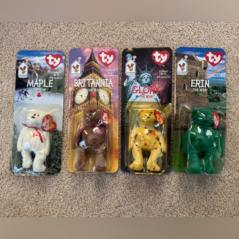 COMPLETE SET: Ty Beanie Babies Bears Collection - Maple, Britannia, Glory, Erin